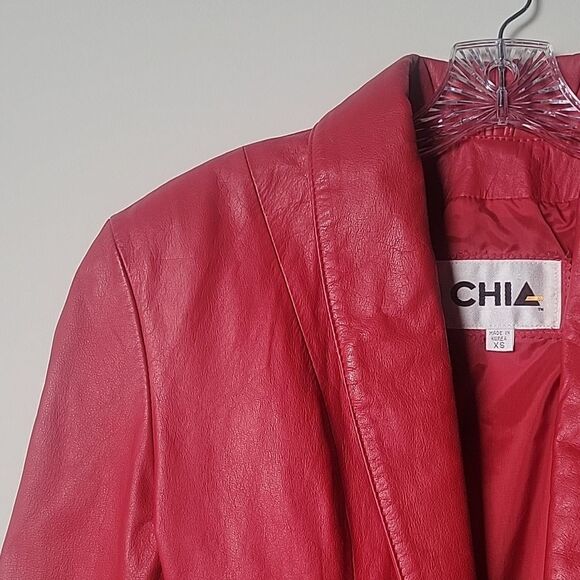NWT Vintage XS Womens 80s Red Leather Peplum CHIA Fitted Sexy Cinch Jacket Coat - Picture 7 of 16